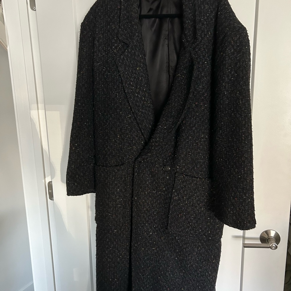 Men's Black Tweed Overcoat